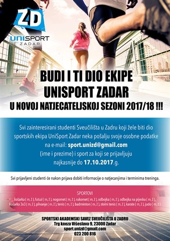 Budi i ti dio ekipe UniSport Zadar